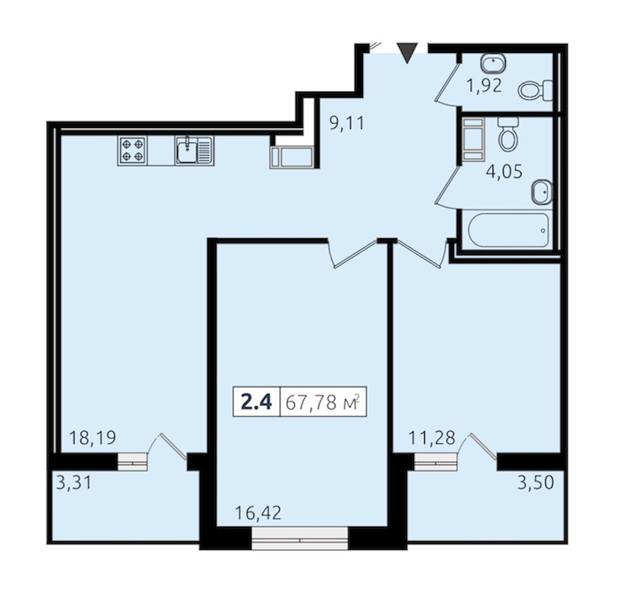 2-комнатная квартира 60.97 м², 14/14 эт., ЖК «Чёрная речка»